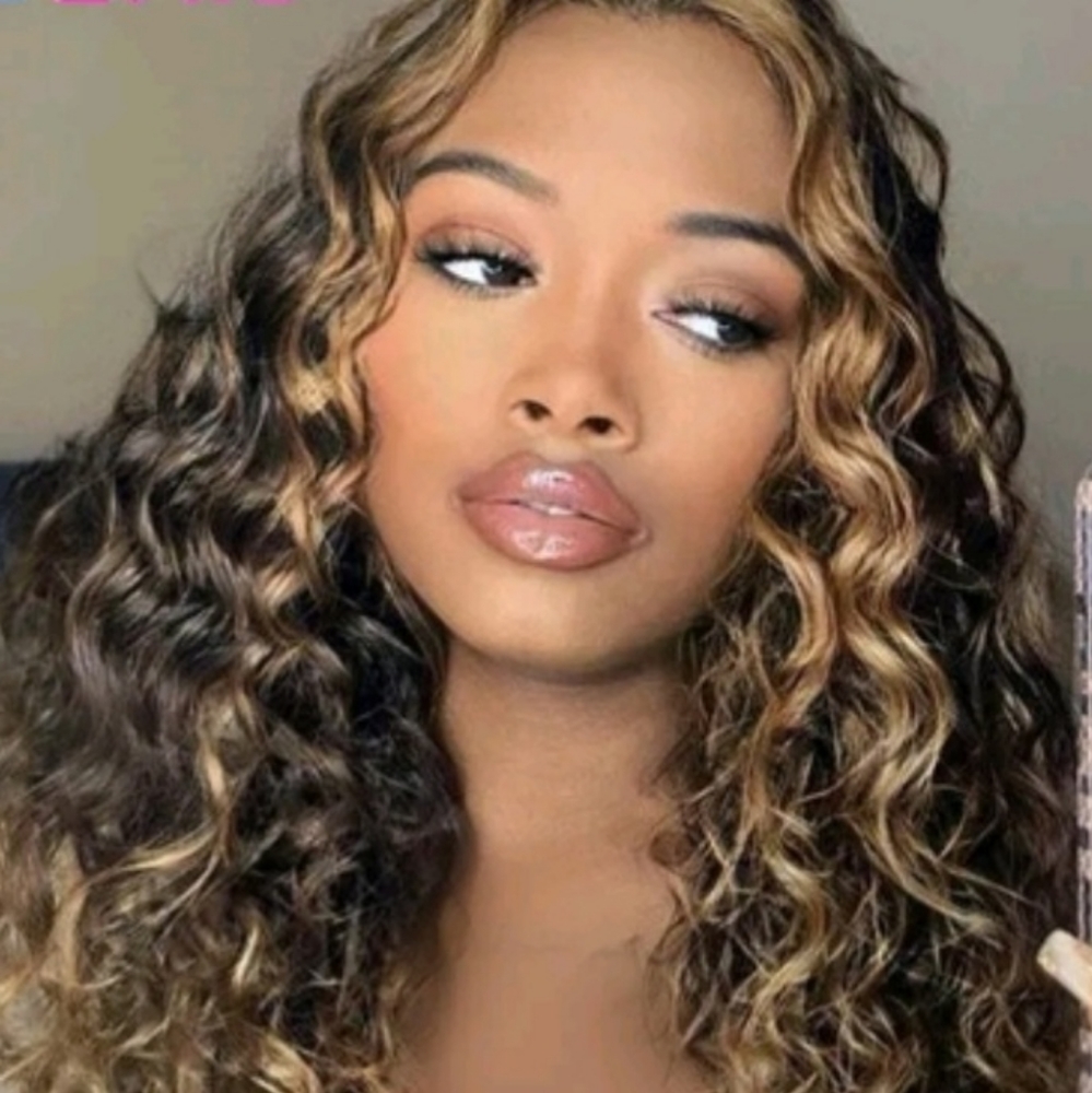 New Long Curly Human Hair Extensions Blend 22" Full Set Warm Blonde Black